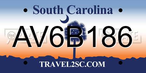 AV6B186 South Carolina License Plate