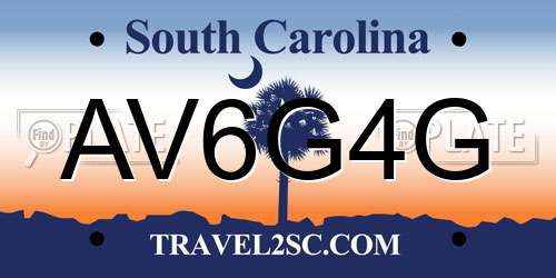 AV6G4G South Carolina License Plate