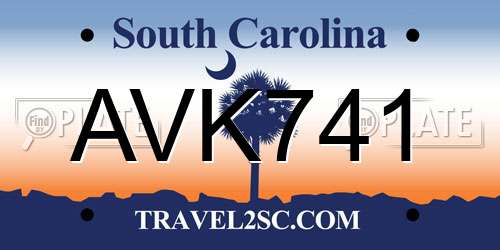 AVK741 South Carolina License Plate