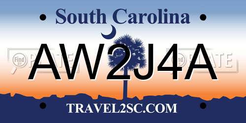 AW2J4A South Carolina License Plate