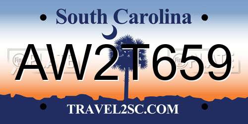 AW2T659 South Carolina License Plate