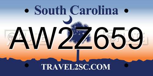 AW2Z659 South Carolina License Plate