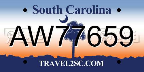 AW77659 South Carolina License Plate