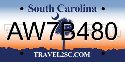 AW7B480 South Carolina License Plate