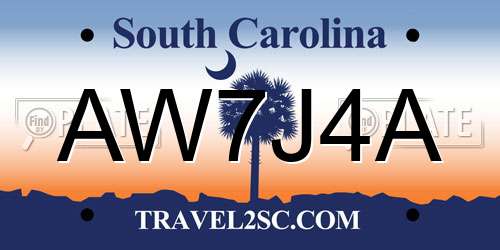 AW7J4A South Carolina License Plate