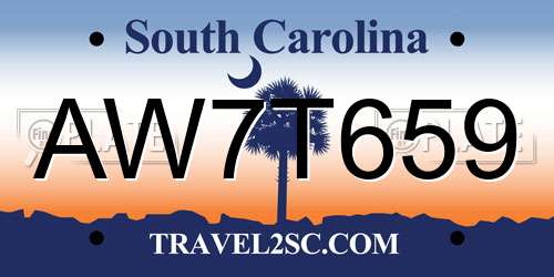 AW7T659 South Carolina License Plate