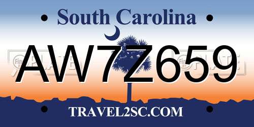 AW7Z659 South Carolina License Plate