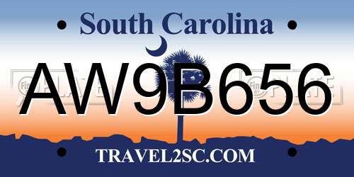 AW9B656 South Carolina License Plate