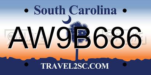 AW9B686 South Carolina License Plate