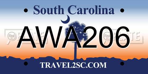 AWA206 South Carolina License Plate