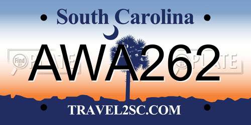 AWA262 South Carolina License Plate