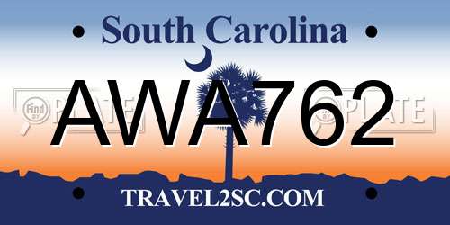 AWA762 South Carolina License Plate