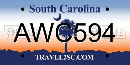 AWC594 South Carolina License Plate