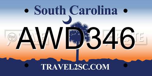 AWD346 South Carolina License Plate