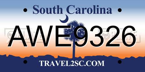 AWE9326 South Carolina License Plate