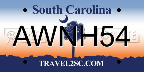 AWNH54 South Carolina License Plate