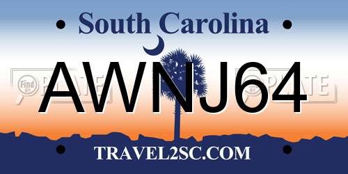 AWNJ64 South Carolina License Plate