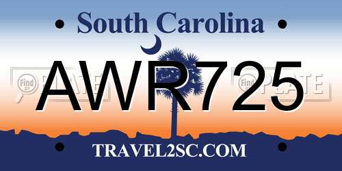 AWR725 South Carolina License Plate