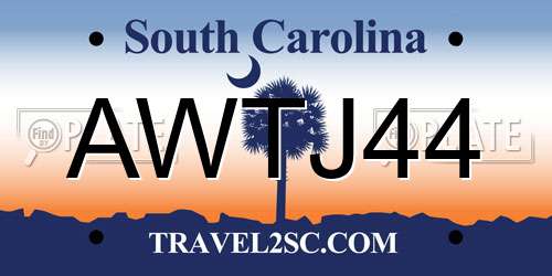 AWTJ44 South Carolina License Plate