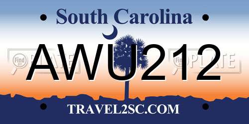 AWU212 South Carolina License Plate