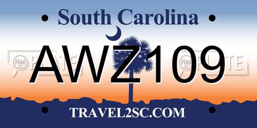 AWZ109 South Carolina License Plate
