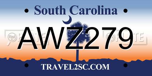 AWZ279 South Carolina License Plate