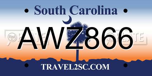 AWZ866 South Carolina License Plate