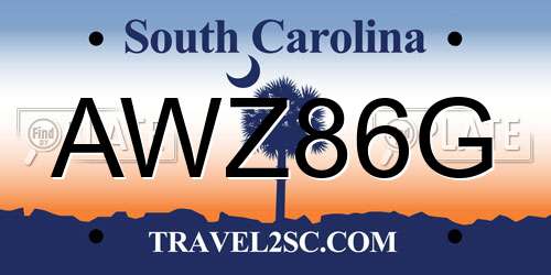 AWZ86G South Carolina License Plate