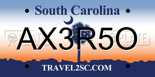 AX3R5O South Carolina License Plate