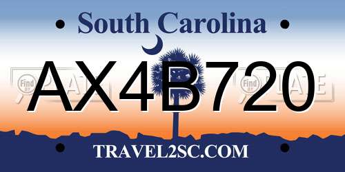 AX4B720 South Carolina License Plate