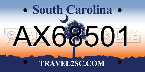 AX68501 South Carolina License Plate