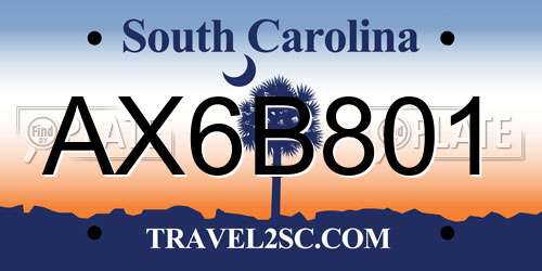 AX6B801 South Carolina License Plate