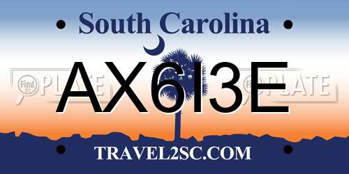 AX6I3E South Carolina License Plate