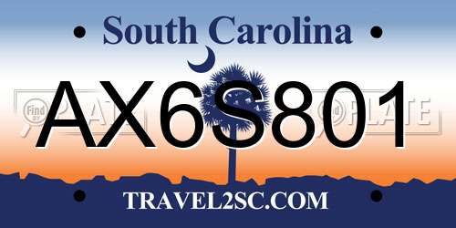 AX6S801 South Carolina License Plate