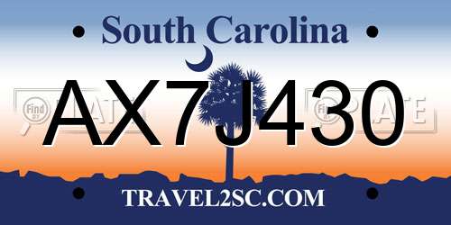 AX7J430 South Carolina License Plate