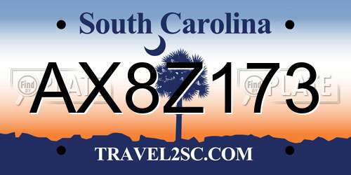 AX8Z173 South Carolina License Plate