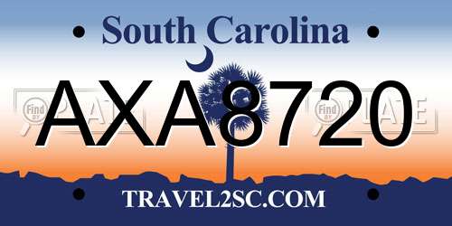 AXA8720 South Carolina License Plate