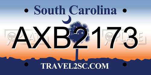 AXB2173 South Carolina License Plate