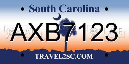 AXB7123 South Carolina License Plate