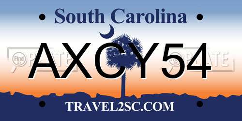 AXCY54 South Carolina License Plate