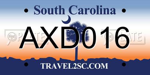 AXD016 South Carolina License Plate