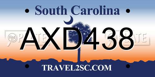 AXD438 South Carolina License Plate