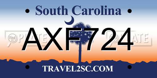 AXF724 South Carolina License Plate