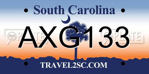 AXG133 South Carolina License Plate