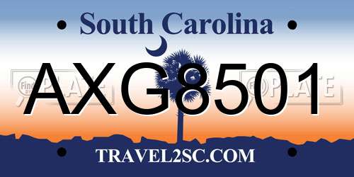 AXG8501 South Carolina License Plate