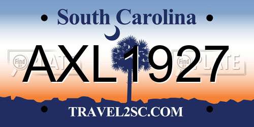AXL1927 South Carolina License Plate