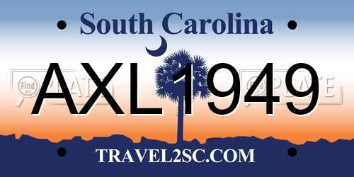 AXL1949 South Carolina License Plate