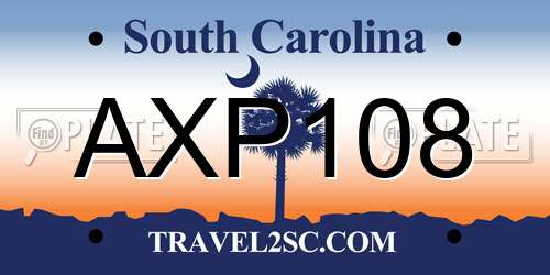 AXP108 South Carolina License Plate