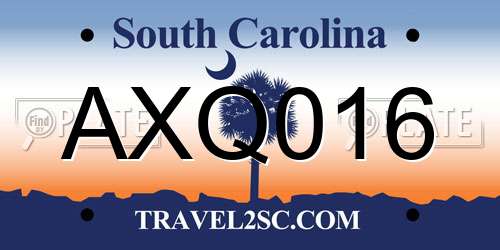 AXQ016 South Carolina License Plate