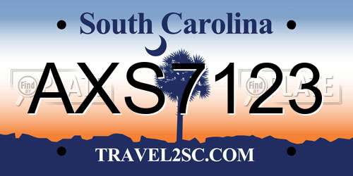 AXS7123 South Carolina License Plate
